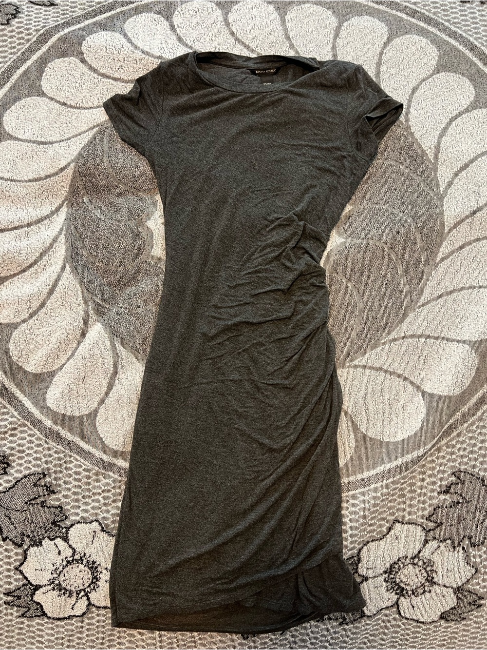 Banana Republic Black Slim Ruched Short-Sleeve Midi Dress